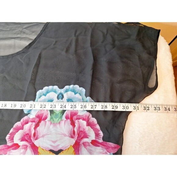 Maurice’s Size 3 US 24/26 Pullover Blouson Top Sheer Black Floral Cold Shoulder - Picture 13 of 14